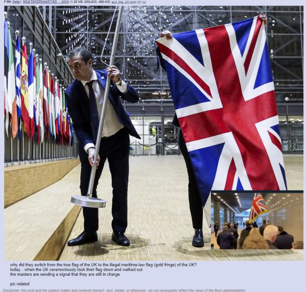 true flag of the UK to the illegal maritime-law flag (gold fringe) of the UK