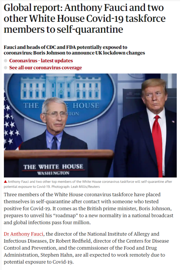 Fauci and two other White House Covid-19 taskforce members to self-quarantine