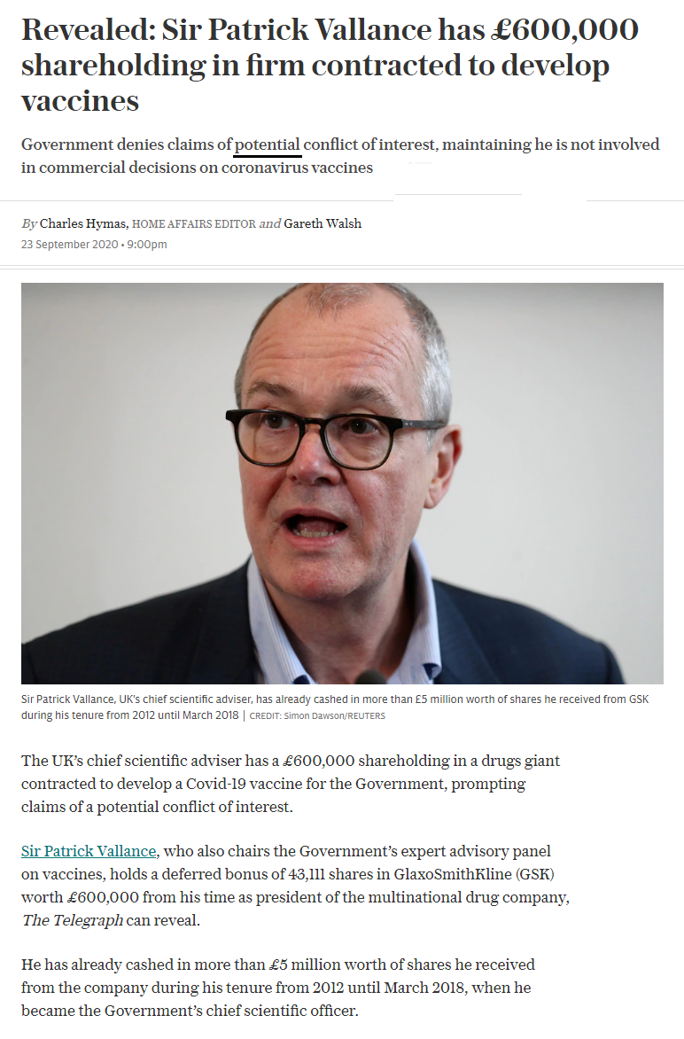 Vallance has £600,000 shareholding in firm contracted to develop vaccines 2