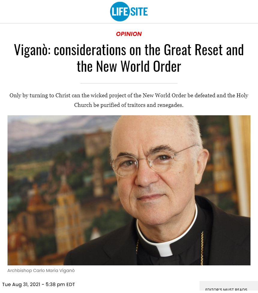 Viganò- considerations on the Great Reset and the New World Order